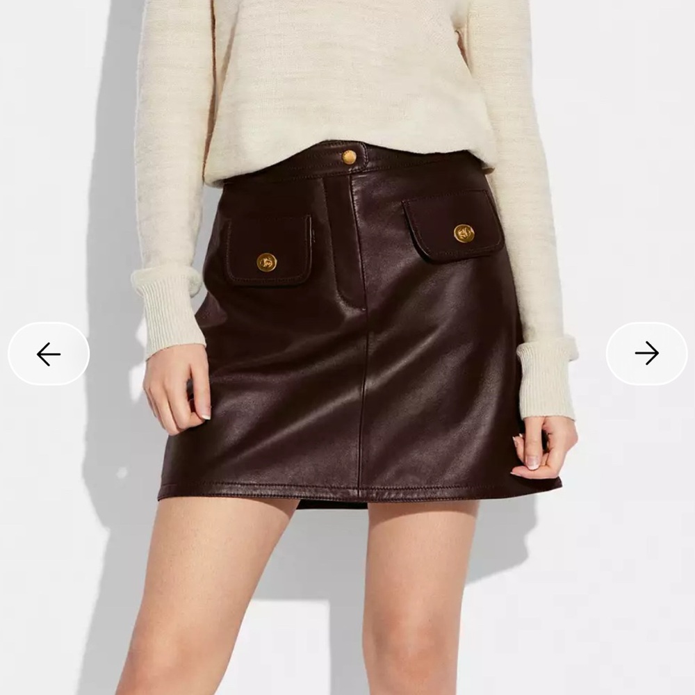 Coach Dark Brown Turnlock Lamb Leather Skirt NWT